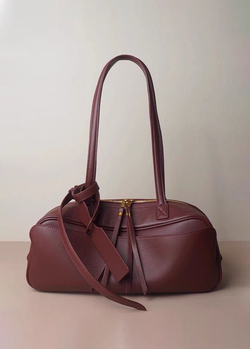 Bolso de Hombro de Cuero Bordeaux – Diseño Minimalista Estructurado