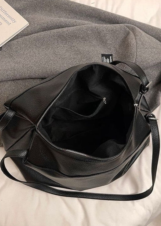 Bolso grande y suave de hombro – Bolso hobo tote de cuero PU negro para mujer