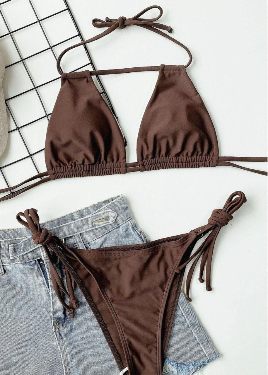 Mocha Strings - Minimalist Triangle One Piece Swimsuit