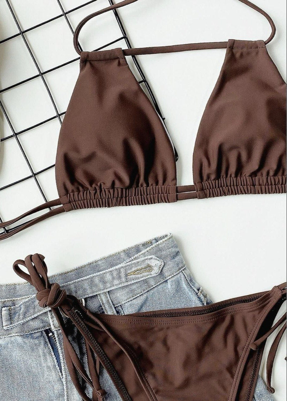 Mocha Strings - Minimalist Triangle One Piece Swimsuit