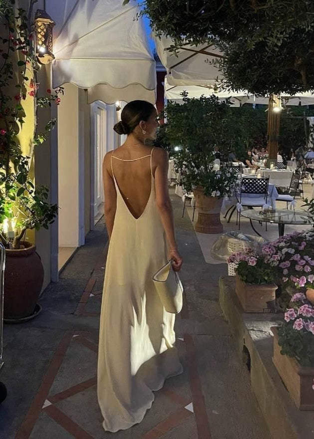 Luciana - Backless Linen Maxi Dress with Keyhole Detail