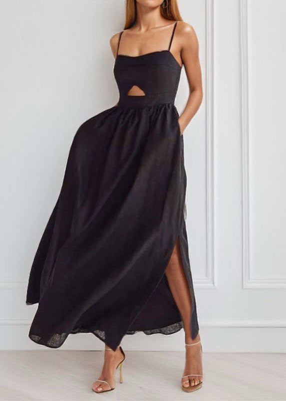 Lucera Cutout Maxi Dress - Black Linen Blend