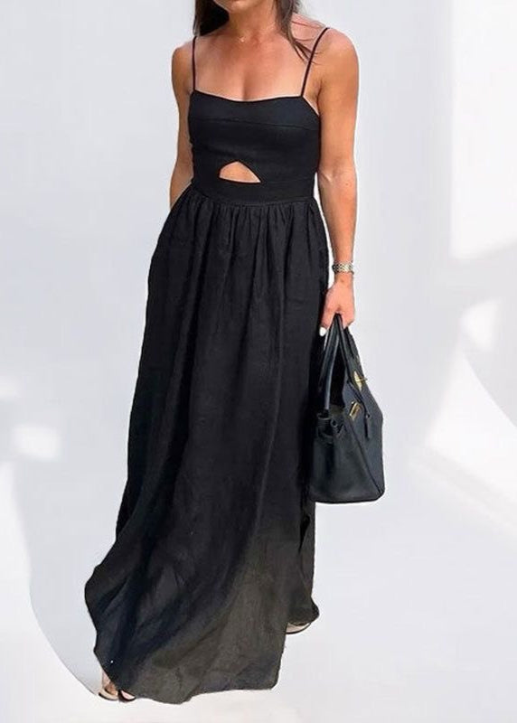 Lucera Cutout Maxi Dress - Black Linen Blend