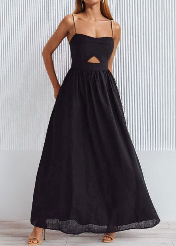 Lucera Cutout Maxi Dress - Black Linen Blend