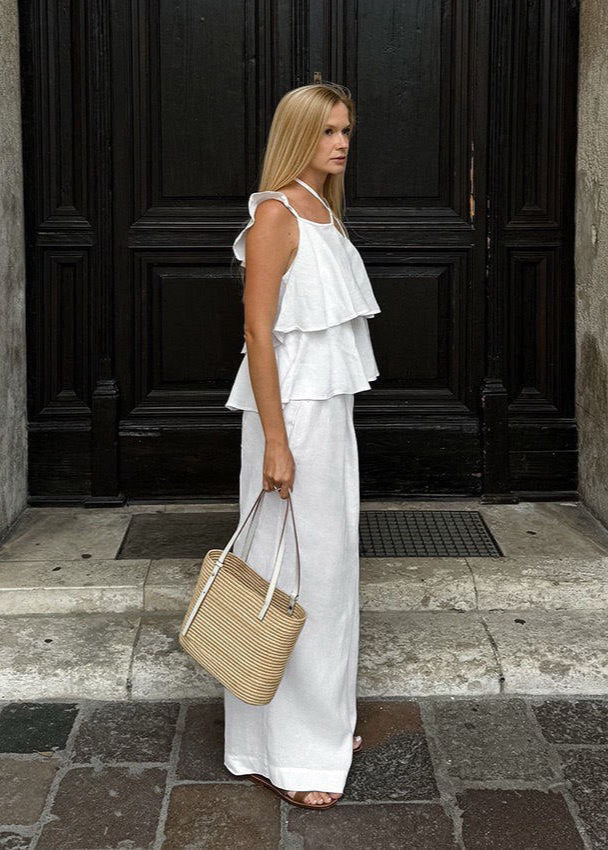 Riviera Breeze - Flowy Ruffle Top & Wide-Leg Pants Set