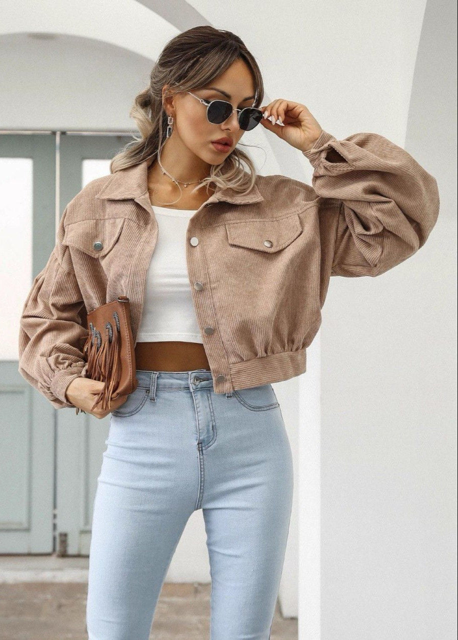 Cordelia – Cropped Corduroy Jacket with Balloon Sleeves