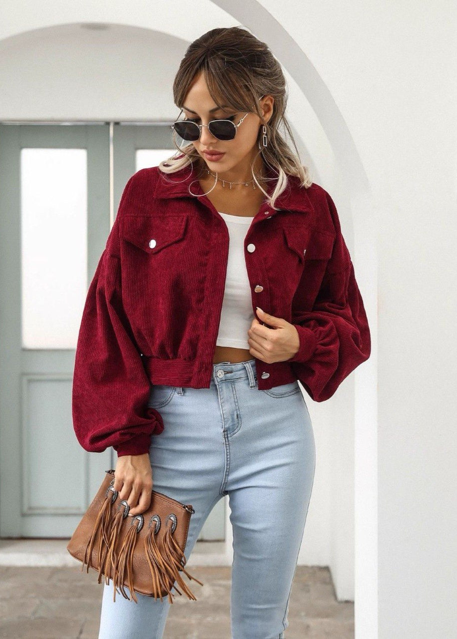 Cordelia – Cropped Corduroy Jacket with Balloon Sleeves