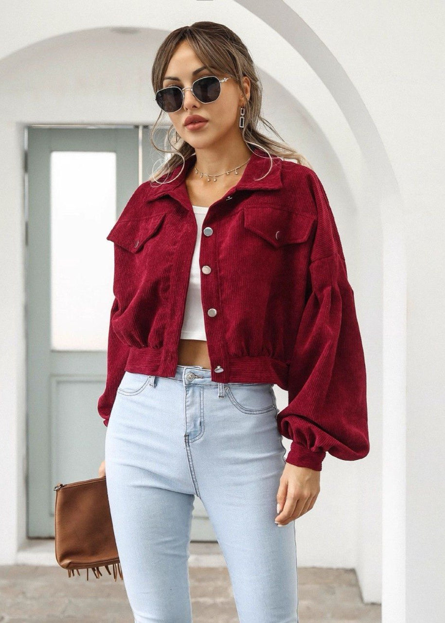 Cordelia – Cropped Corduroy Jacket with Balloon Sleeves