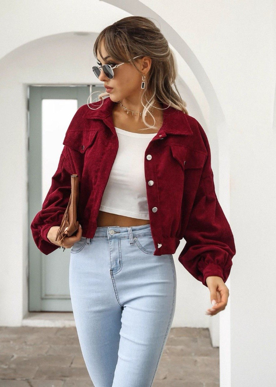 Cordelia – Cropped Corduroy Jacket with Balloon Sleeves