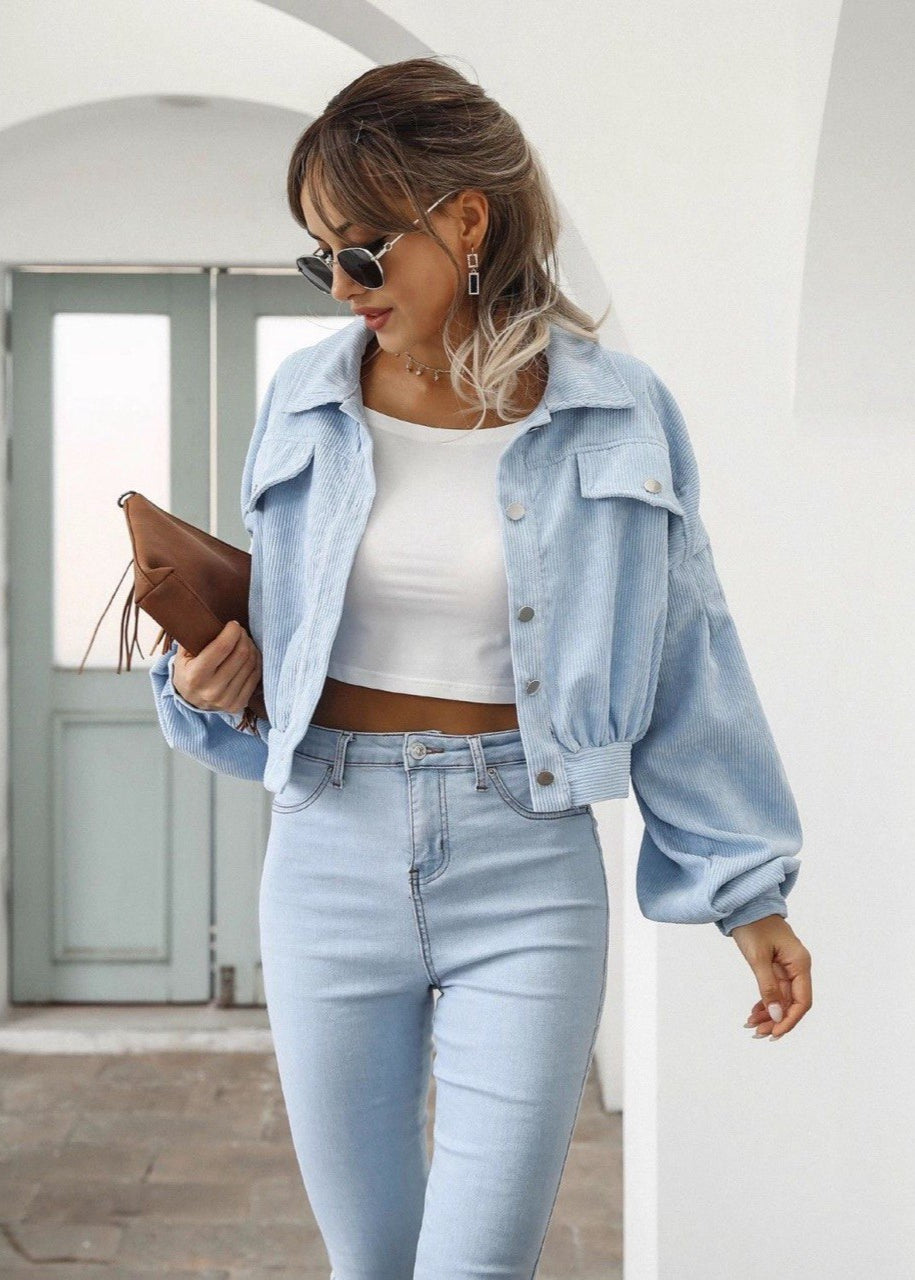 Cordelia – Cropped Corduroy Jacket with Balloon Sleeves