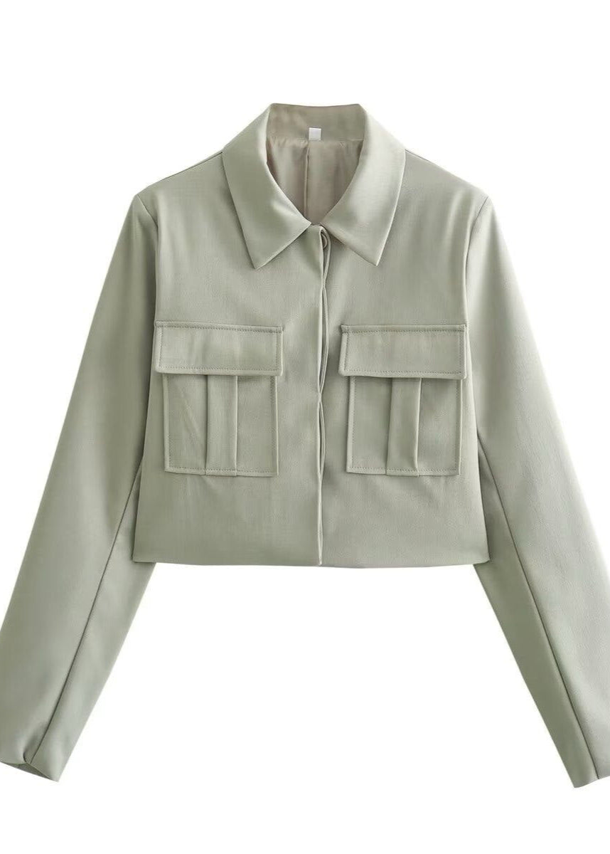 Sage Utility Crop Jacket – Tailored Streetwear Silhouette