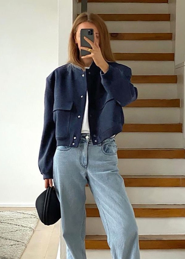 Navy Ember - Cropped Cotton Utility Jacket