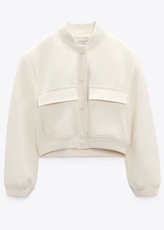 Ivory Frame - Minimalist Cropped Snap Jacket