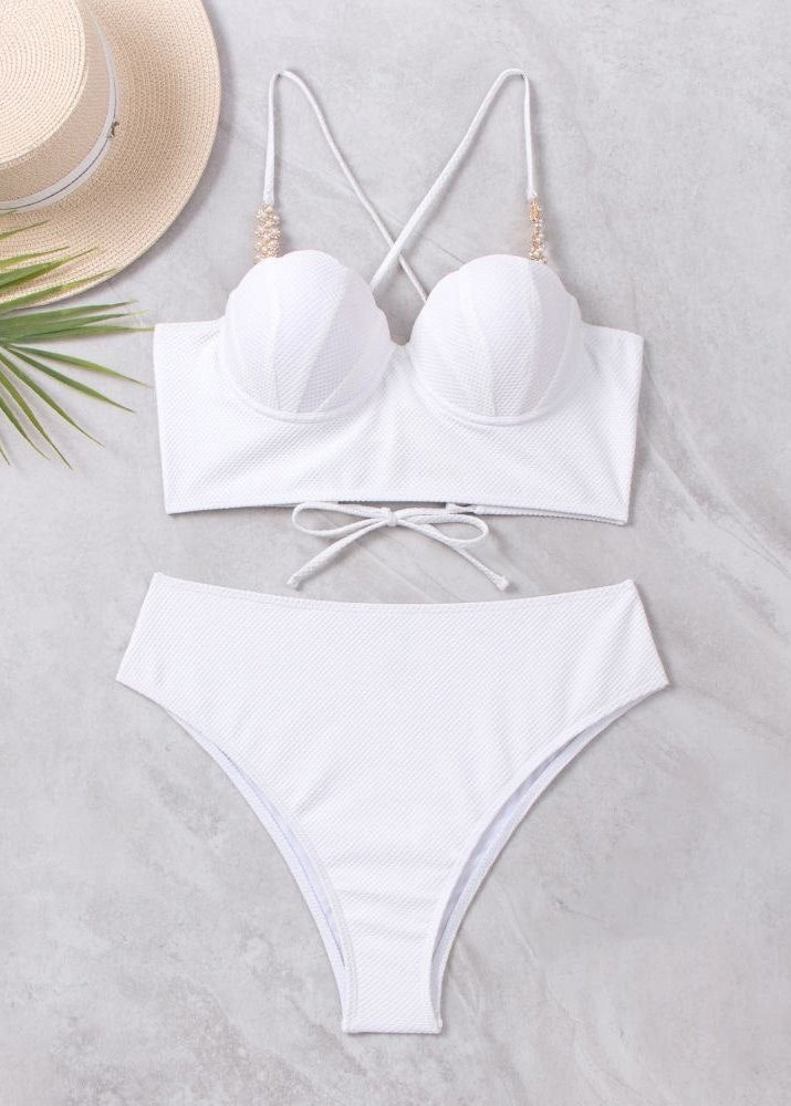 Del Mar High-Waisted Bikini Set with Pearl Strap Detail
