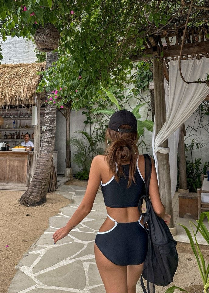 Shoreline Cutout High Waist Bikini – Black Contrast Trim