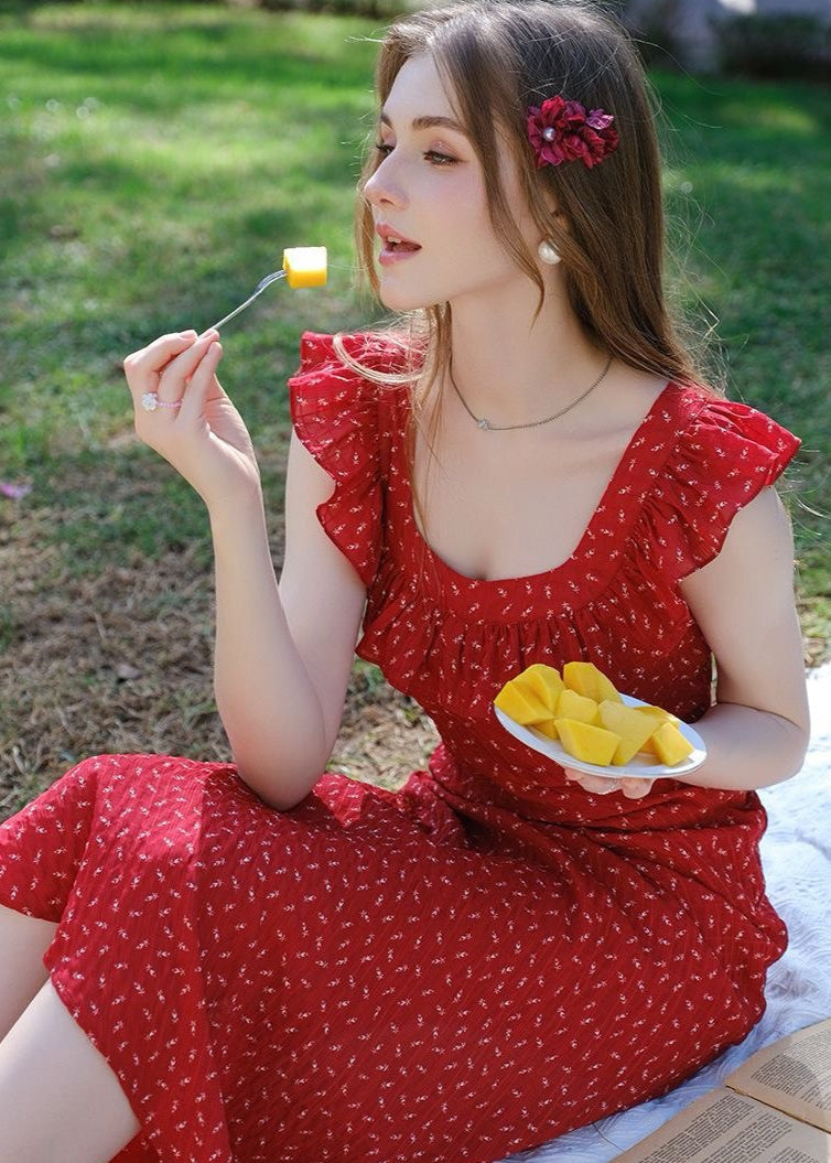 Lucienne - Red Ruffled Sleeveless Maxi Dress