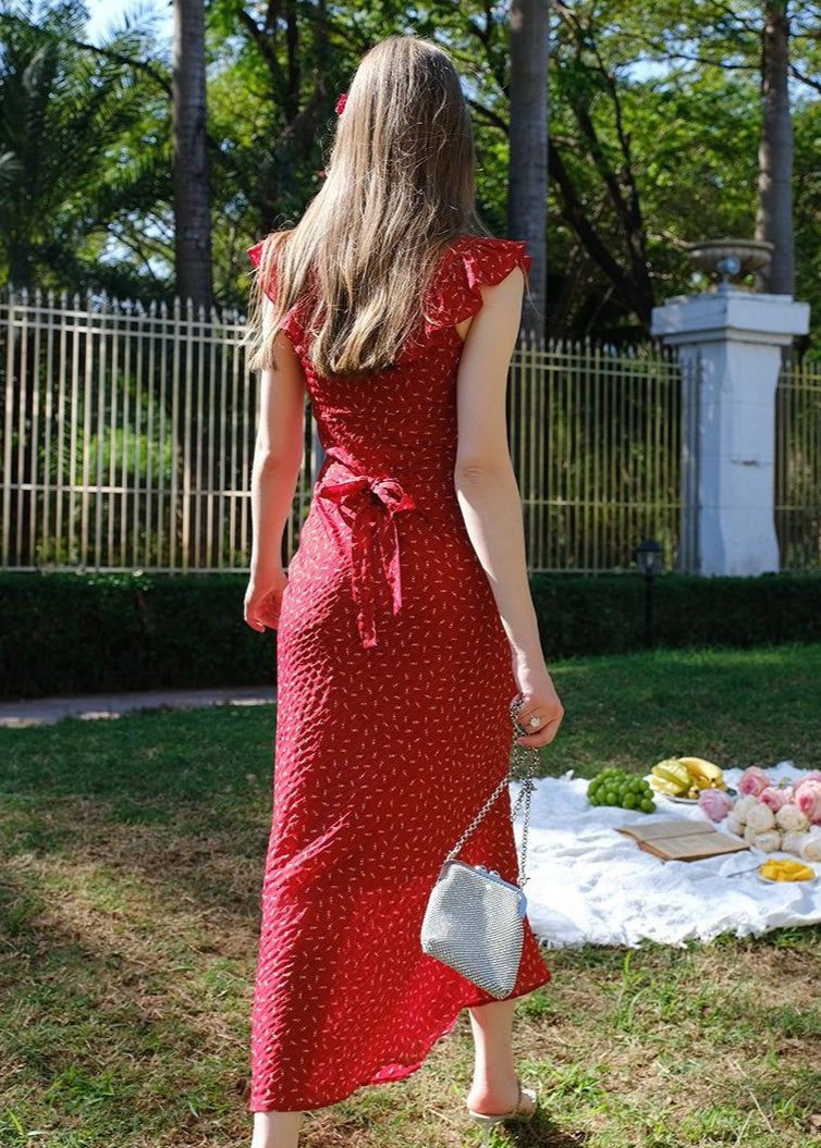 Lucienne - Red Ruffled Sleeveless Maxi Dress