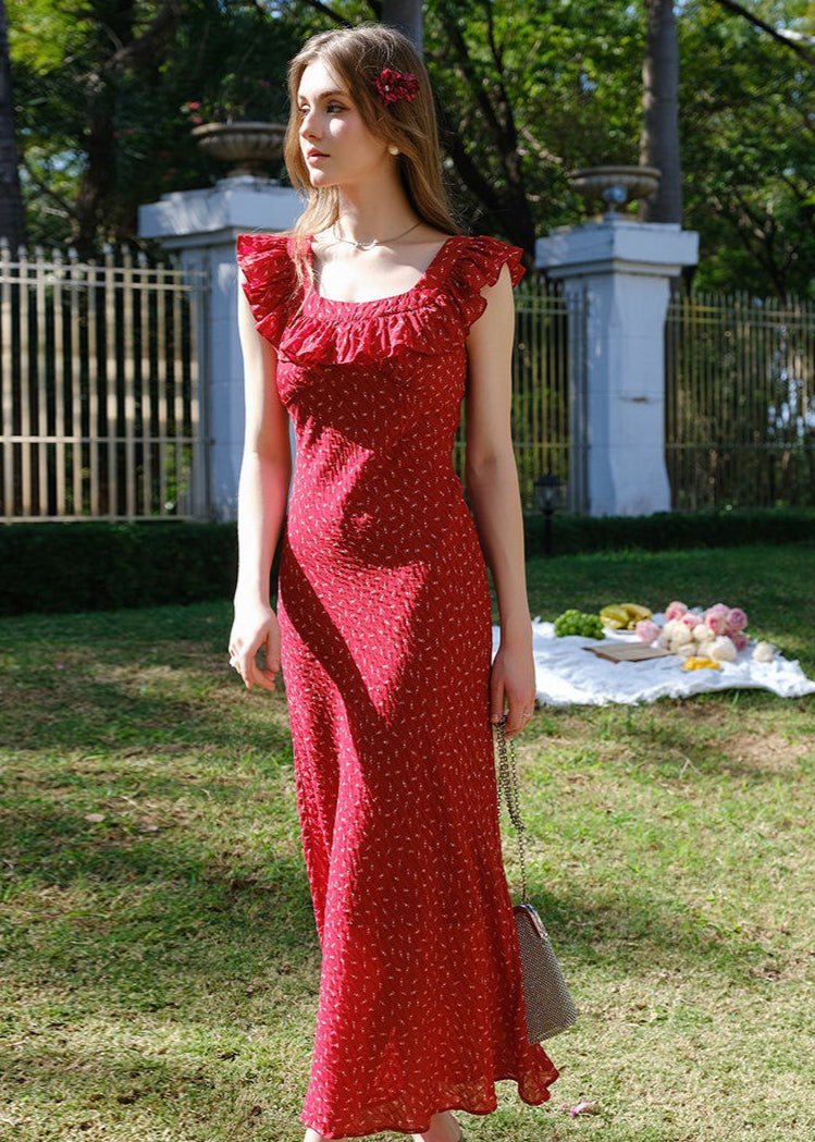 Lucienne - Red Ruffled Sleeveless Maxi Dress
