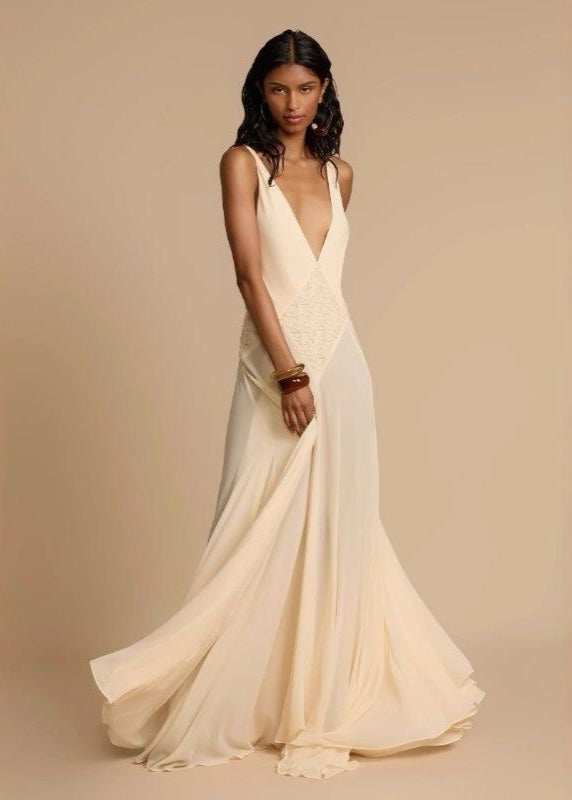 Celestia - Backless Maxi Dress with Lace Waist Detail