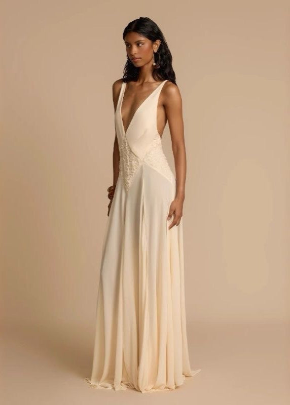 Celestia - Backless Maxi Dress with Lace Waist Detail