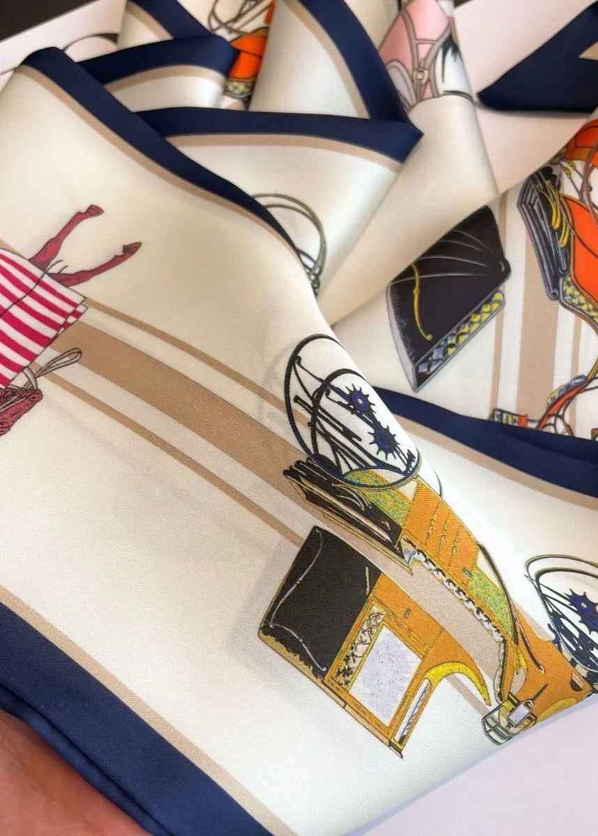 Echelon Silk Neck Scarf – Printed Horse & Carriage Ribbon 147×14cm