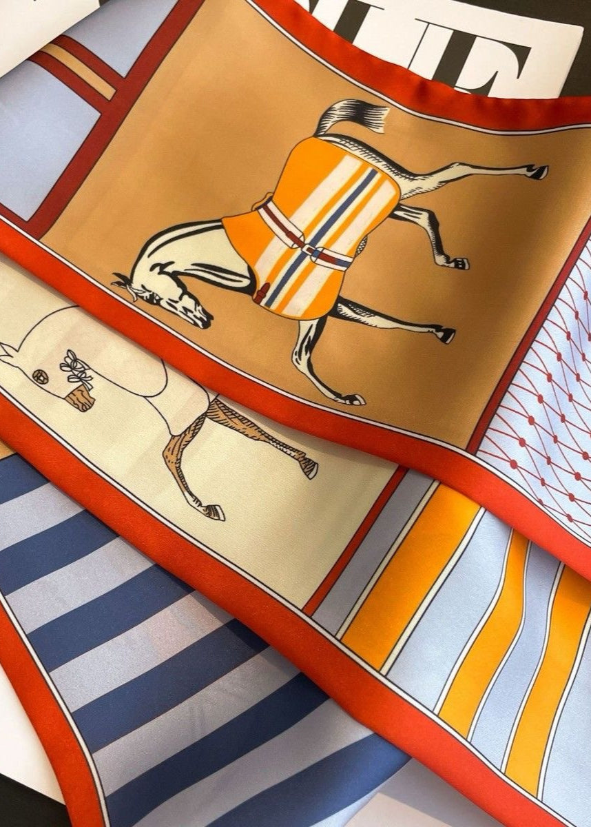 Equestra - Sciarpa Twilly di Seta con Stampa Cavallo