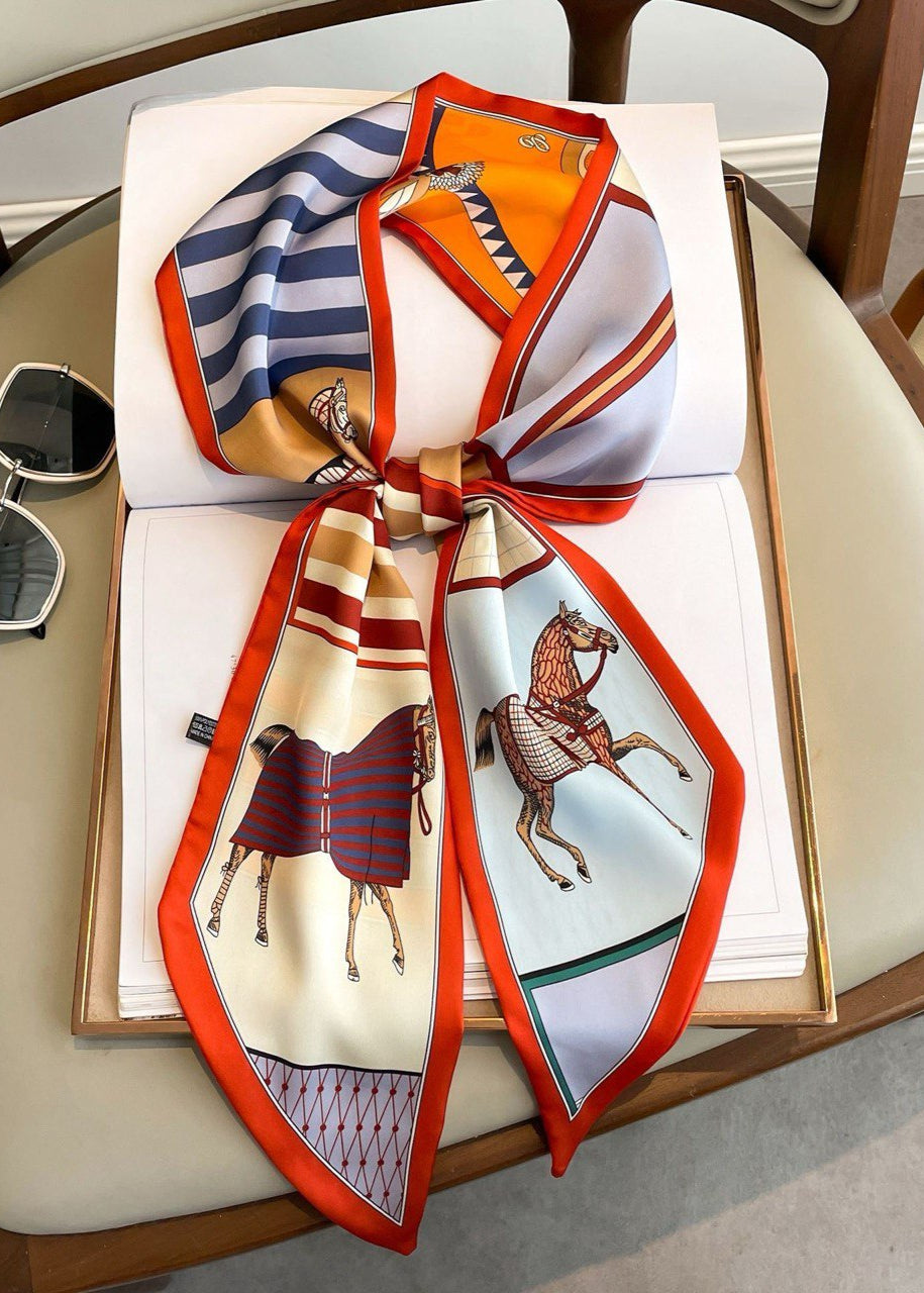 Equestra - Sciarpa Twilly di Seta con Stampa Cavallo