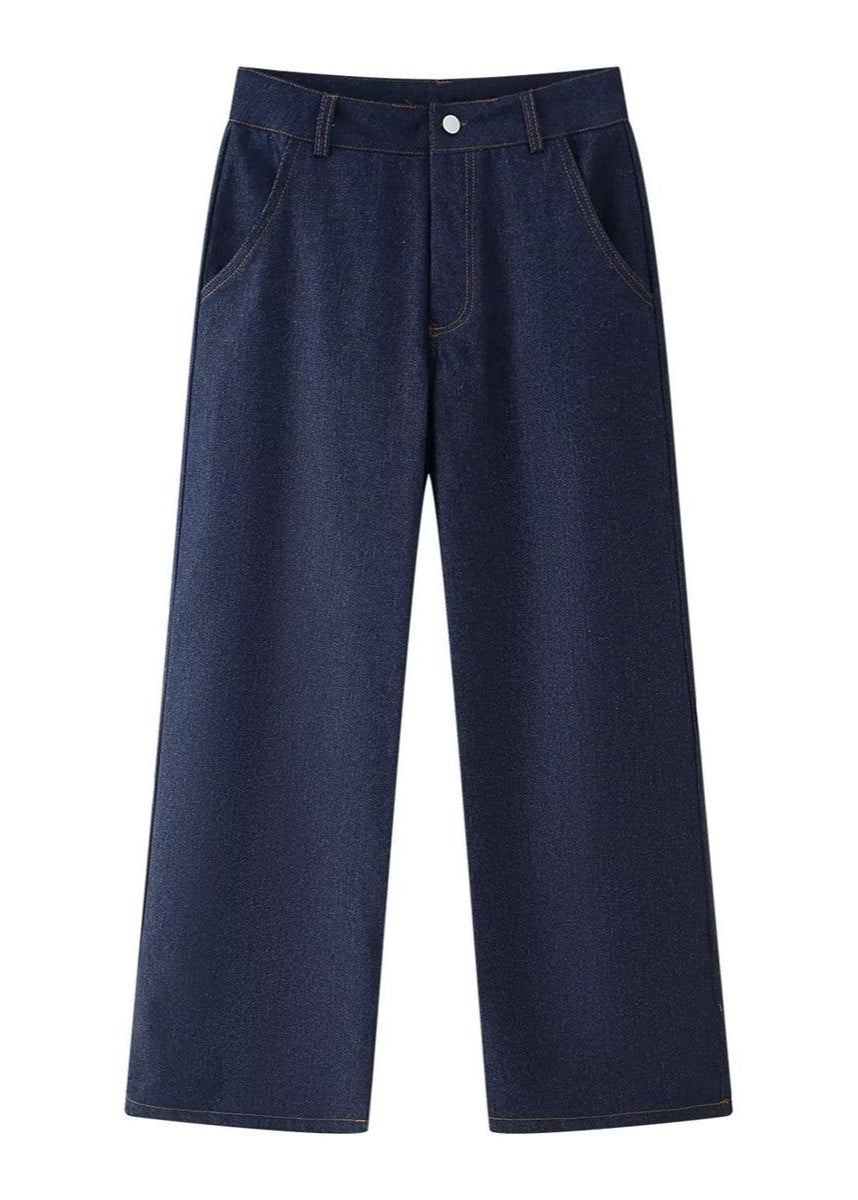 Conjunto de mezclilla índigo estructurada – chaqueta oversized con cinturón y pantalones de pierna recta