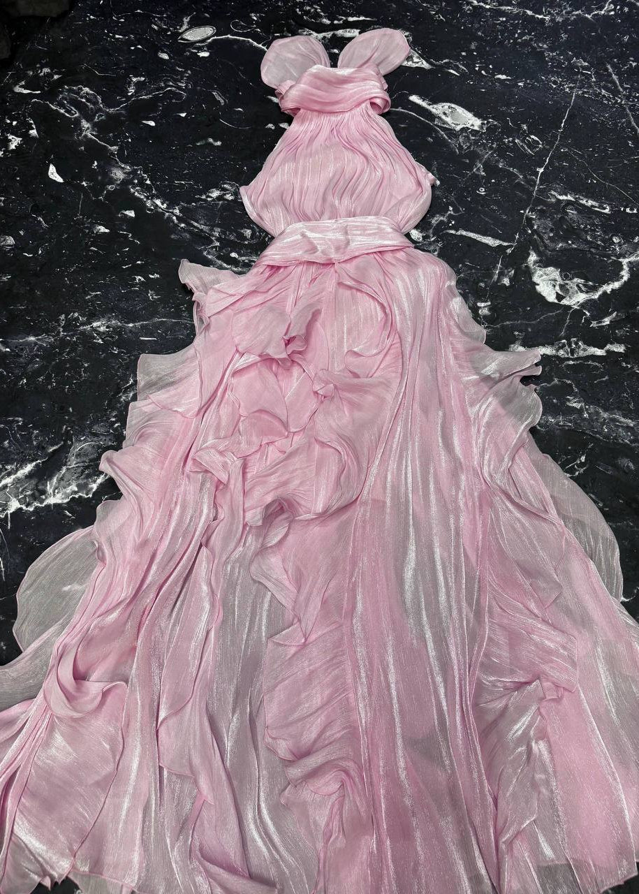 Rosalie Blush Ruffle Halter Maxi Dress