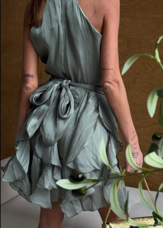 Seraphina Silver Gray Halter Ruffle Mini Dress