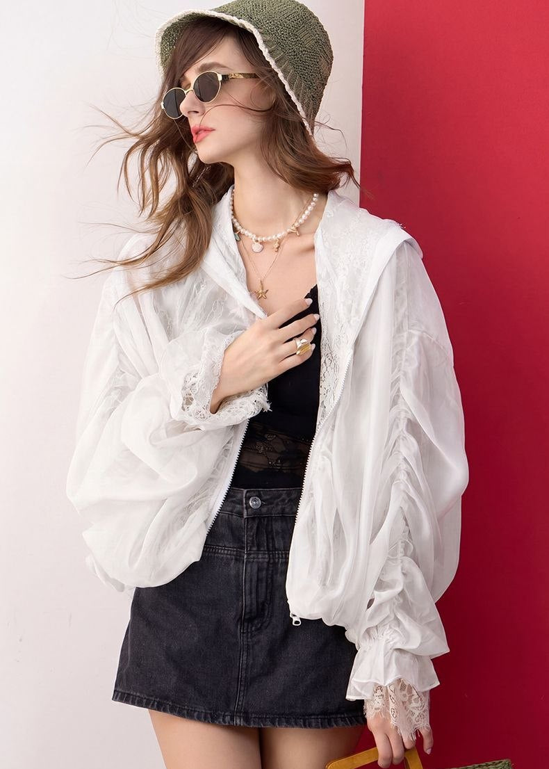 Lumière Lemon Hooded Lace Trim Organza Jacket