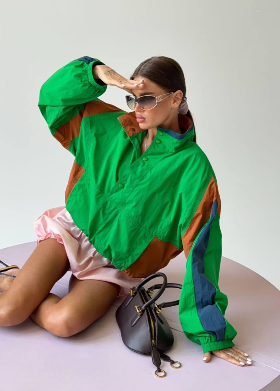 Harper Retro Colorblock Windbreaker Pullover