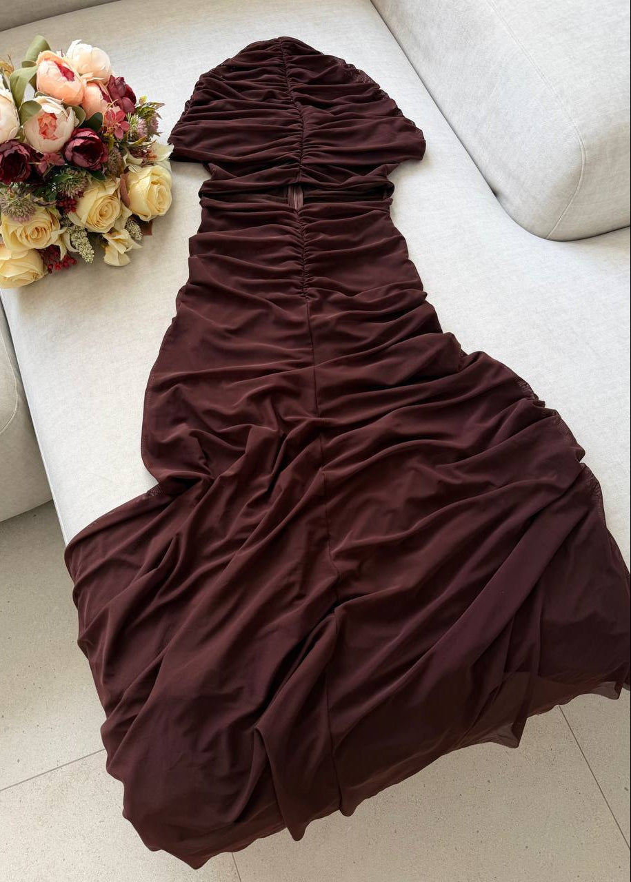 Selene Cutout Maxi Dress – Sheer Draped Evening Gown