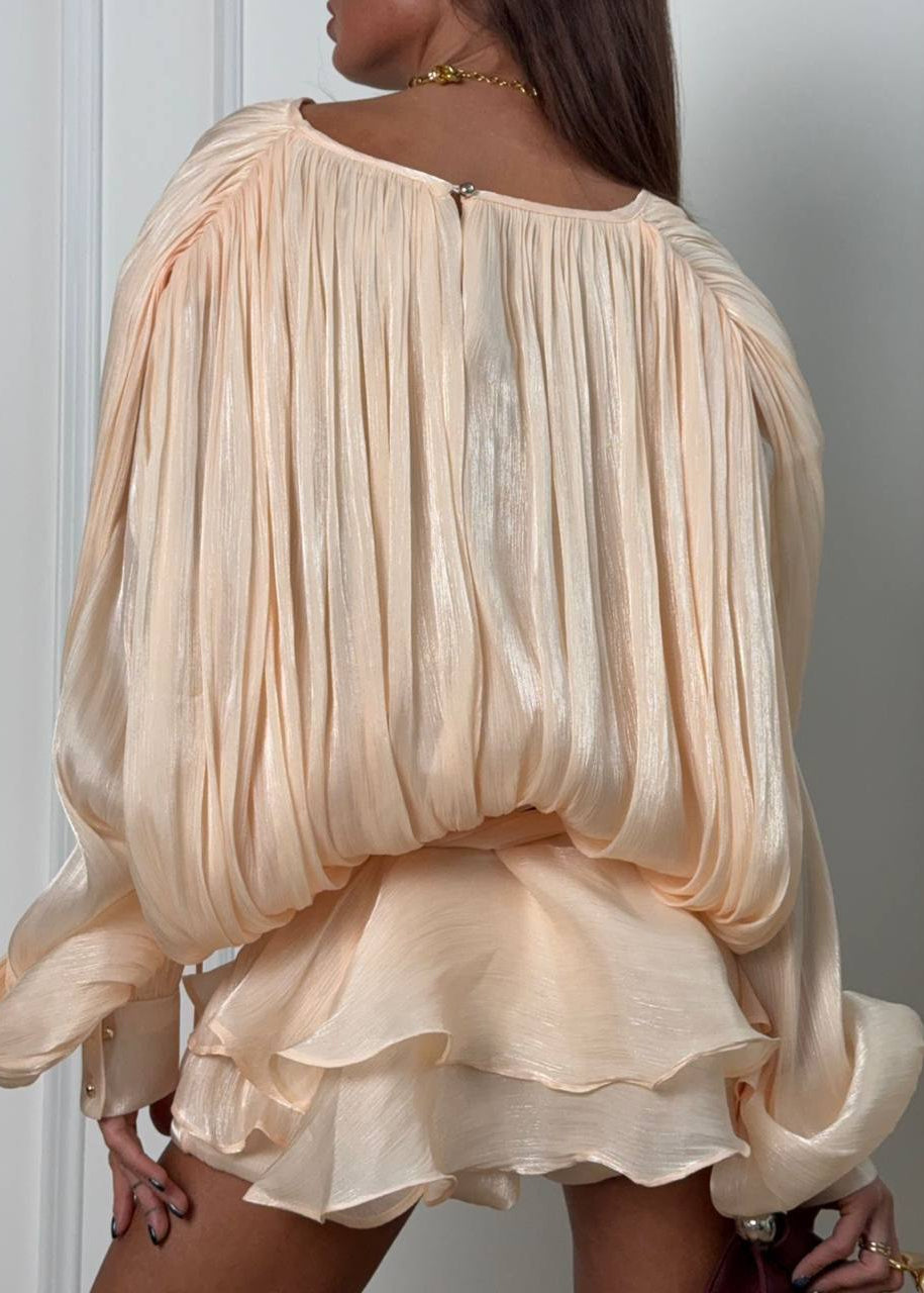 Champagne Étoile Draped Mini Dress with Built-In Shorts