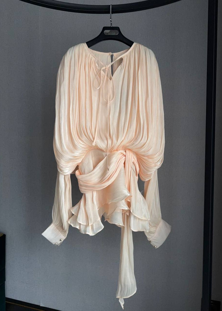 Champagne Étoile Draped Mini Dress with Built-In Shorts
