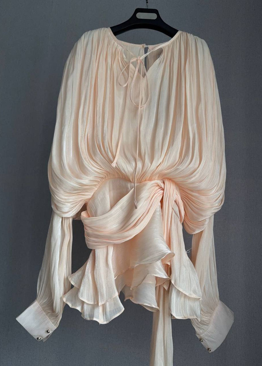 Champagne Étoile Draped Mini Dress with Built-In Shorts