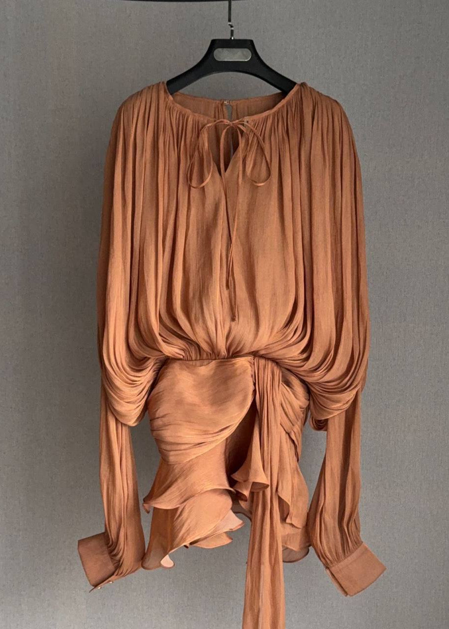 Champagne Étoile Draped Mini Dress with Built-In Shorts