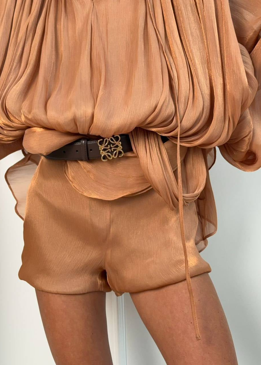 Champagne Étoile Draped Mini Dress with Built-In Shorts