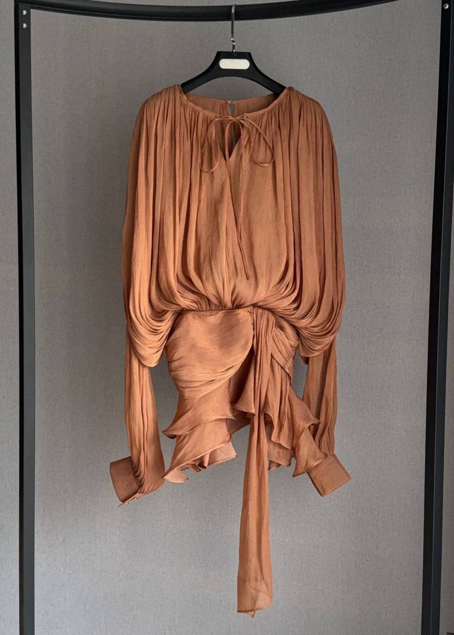 Champagne Étoile Draped Mini Dress with Built-In Shorts