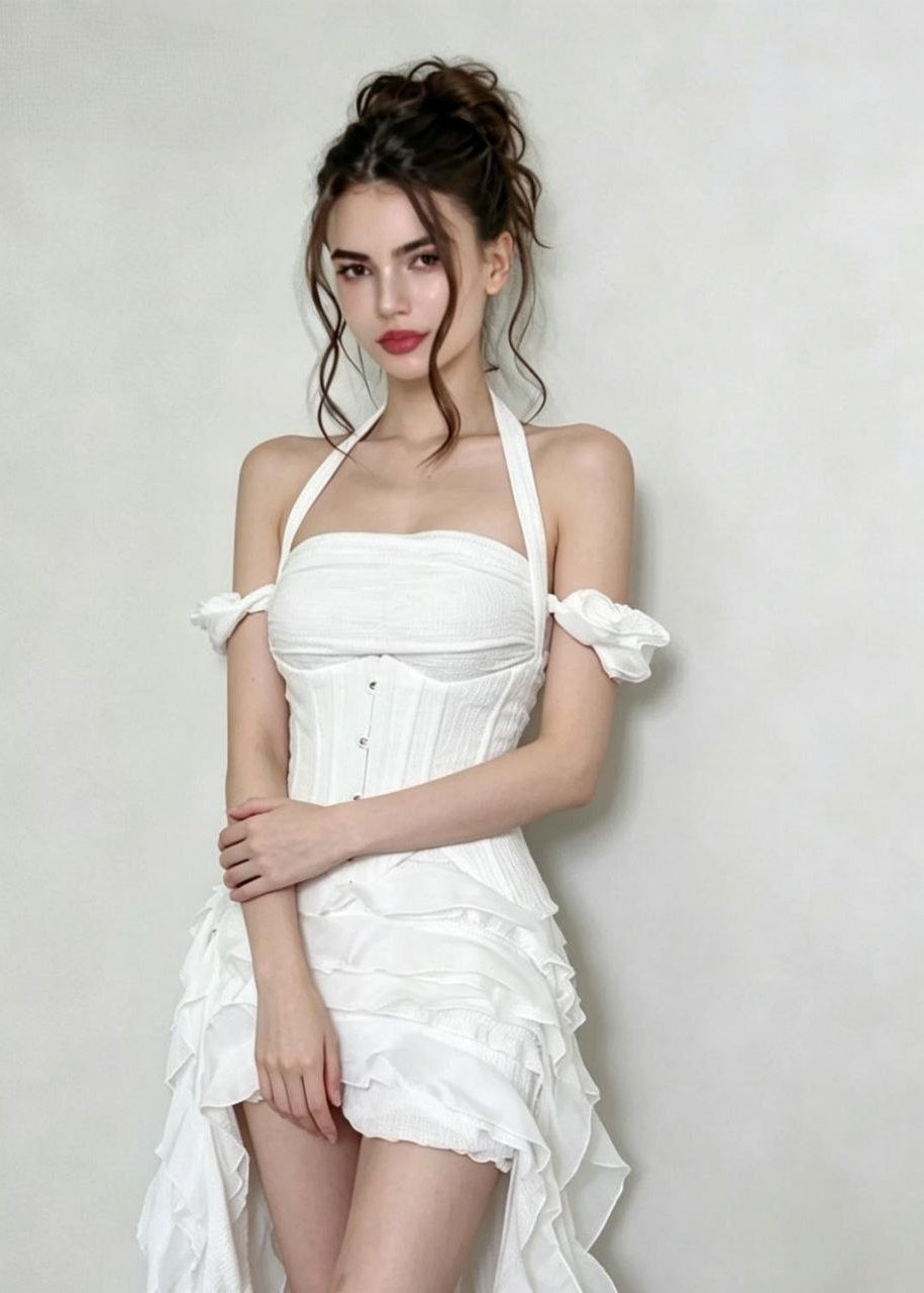 Rosalie Ruffle Corset High-Low Maxi Dress
