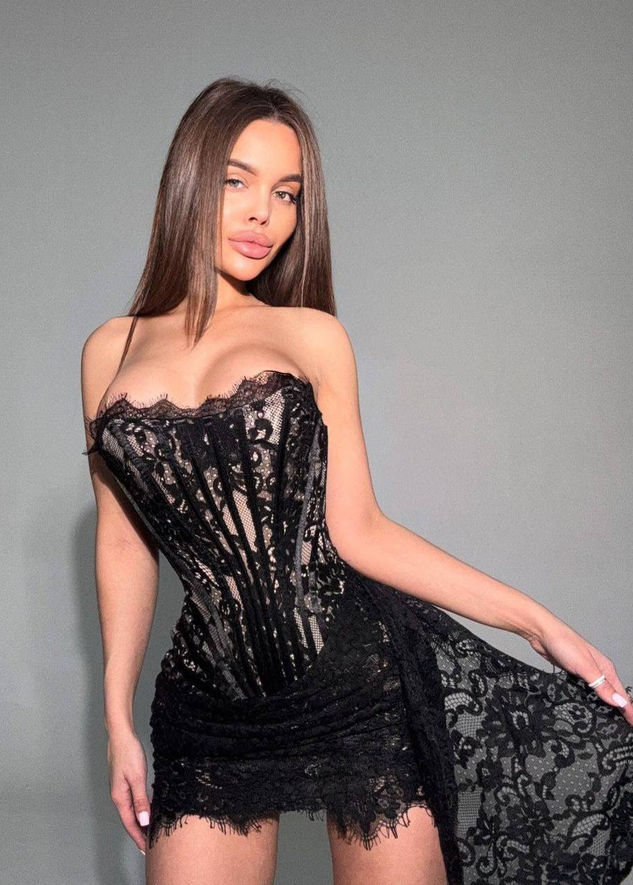 Midnight Muse Lace Corset Mini Dress