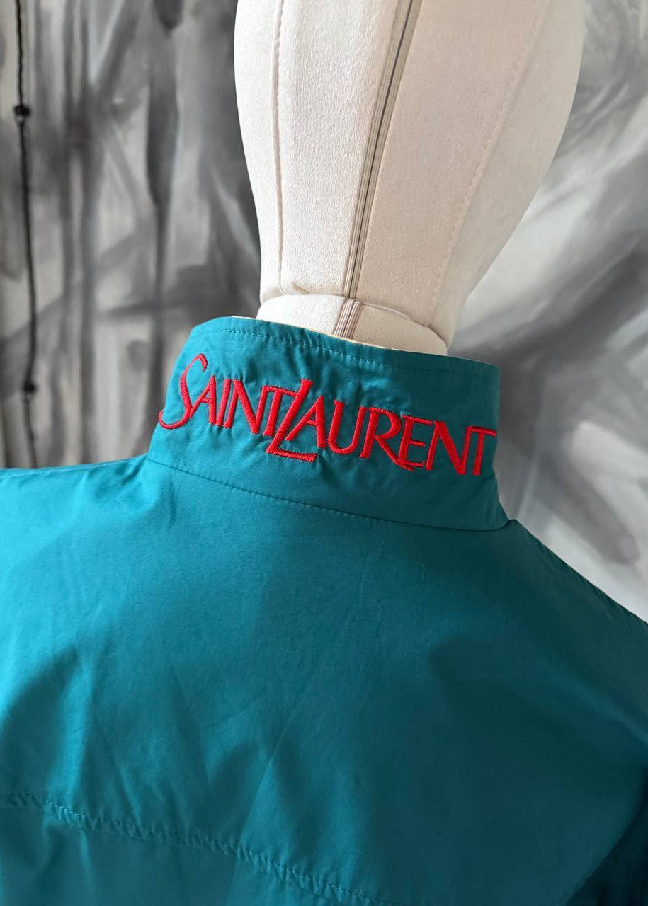 Reversible Teal & Beige Oversized Cotton Canvas Utility Jacket