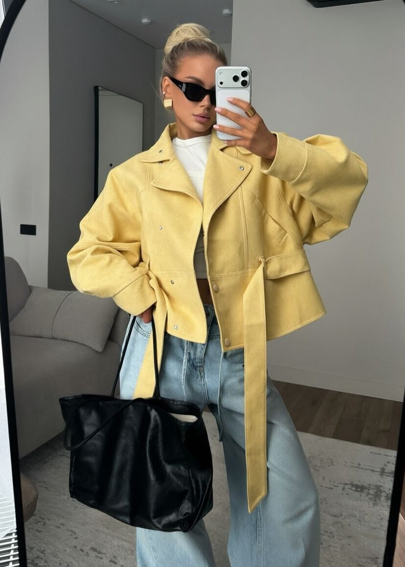 Elowen Olive Suede-Effect Belted Utility Jacket