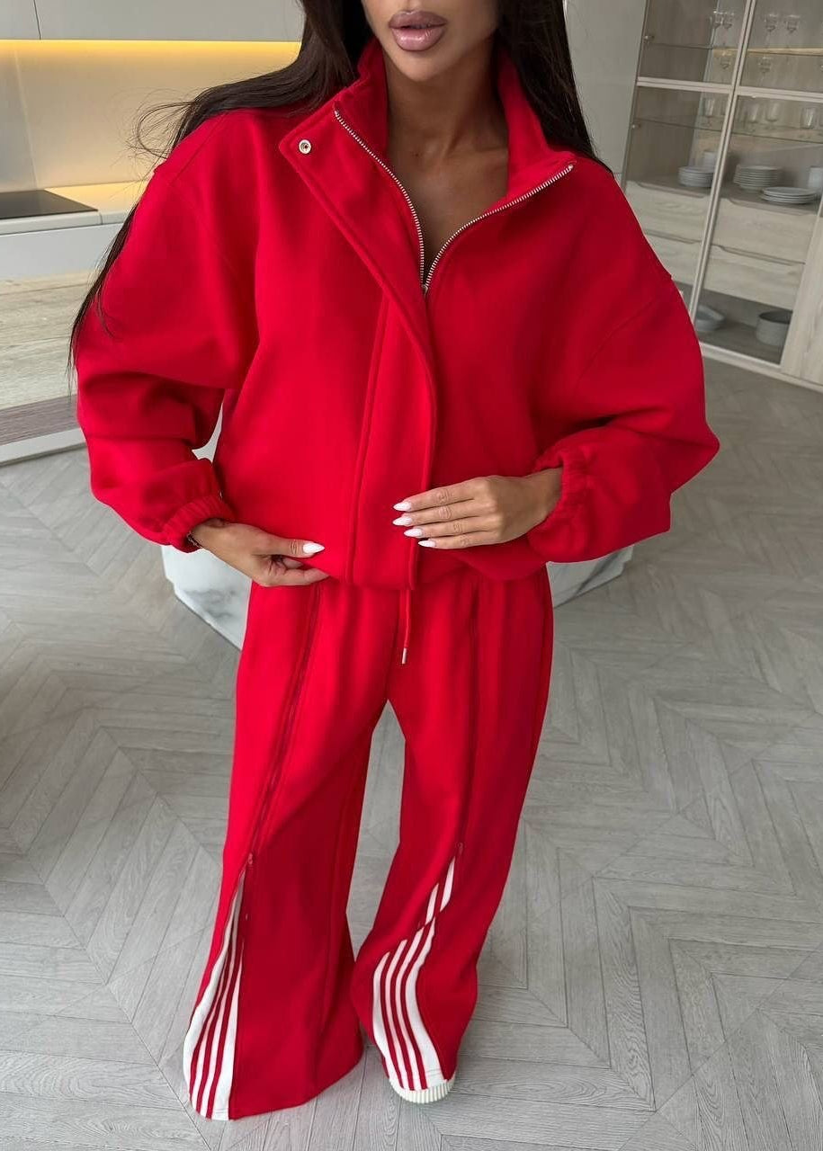 Riviera Chocolate Brown Striped Wide-Leg Tracksuit Set
