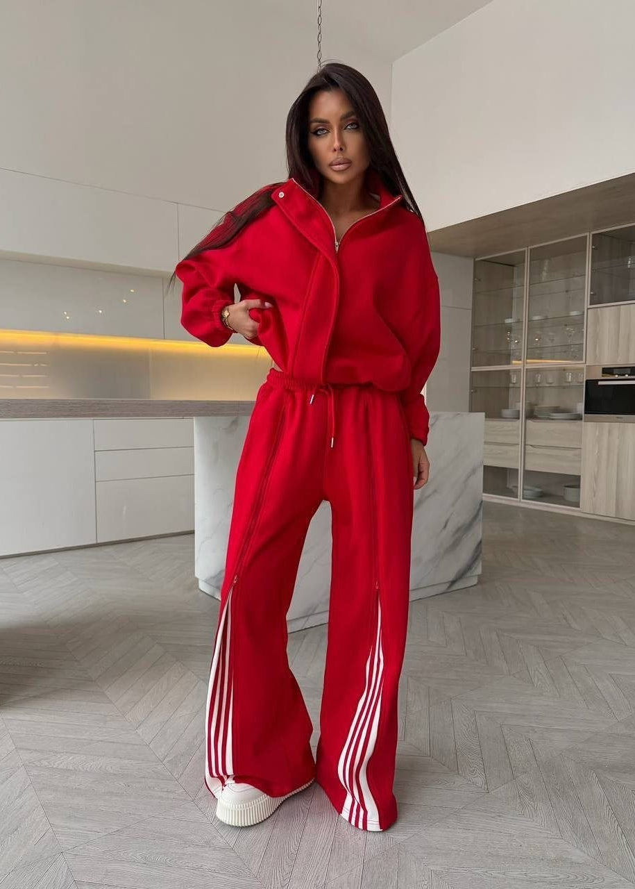 Riviera Chocolate Brown Striped Wide-Leg Tracksuit Set