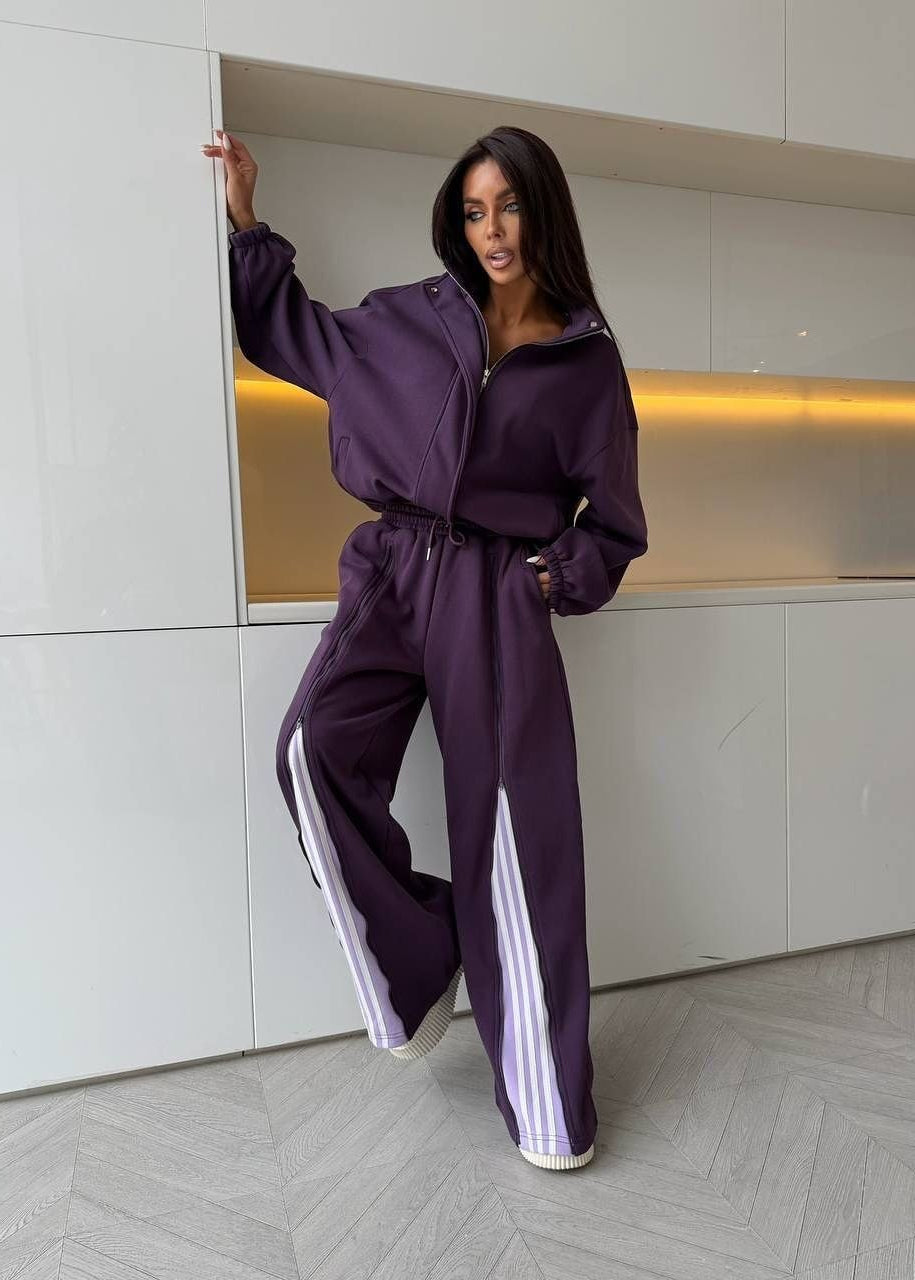 Riviera Chocolate Brown Striped Wide-Leg Tracksuit Set