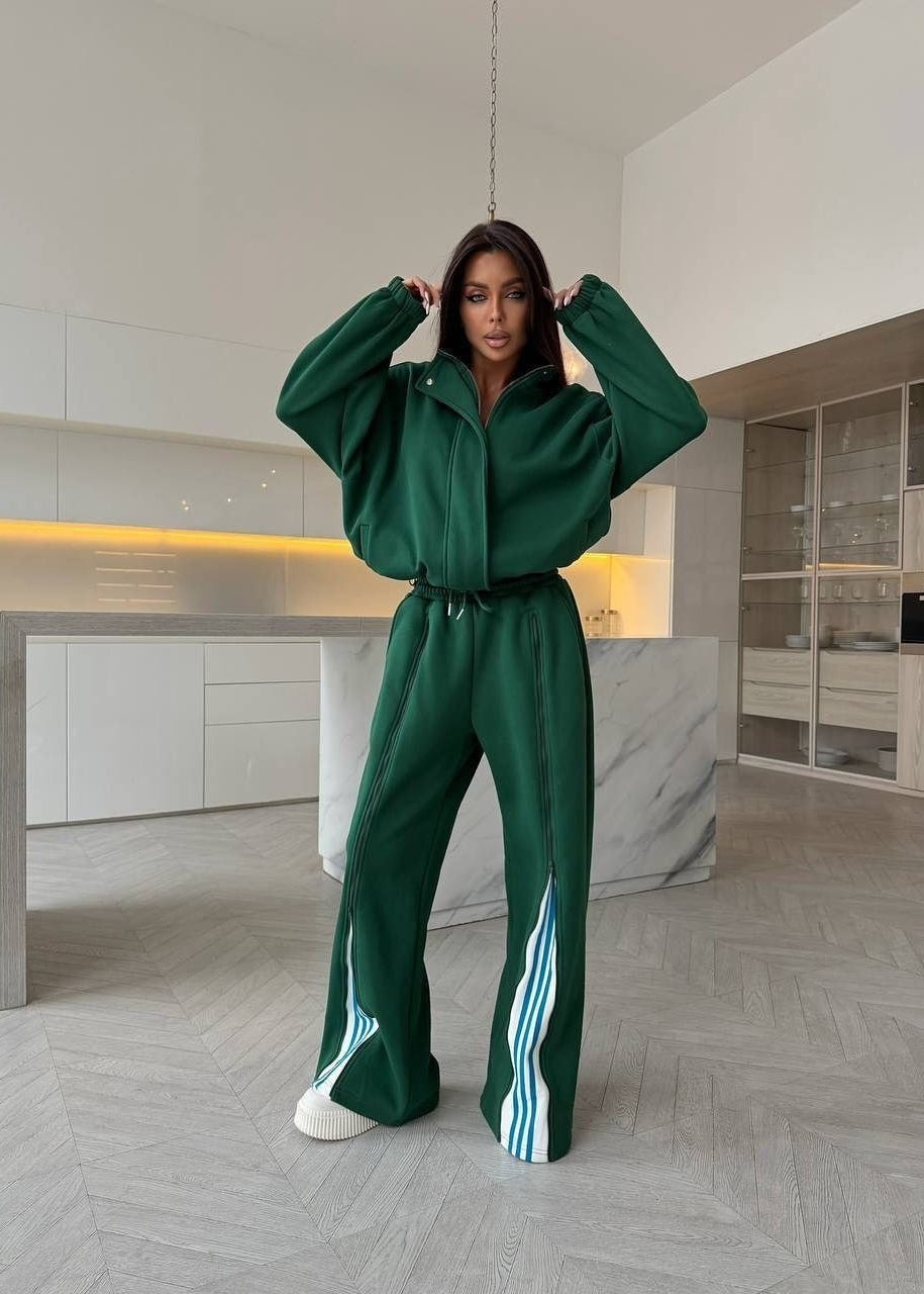 Riviera Chocolate Brown Striped Wide-Leg Tracksuit Set