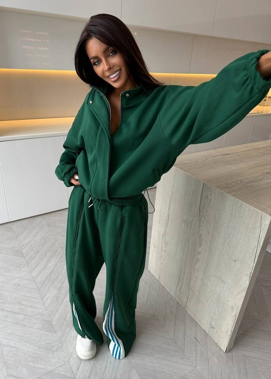 Riviera Chocolate Brown Striped Wide-Leg Tracksuit Set