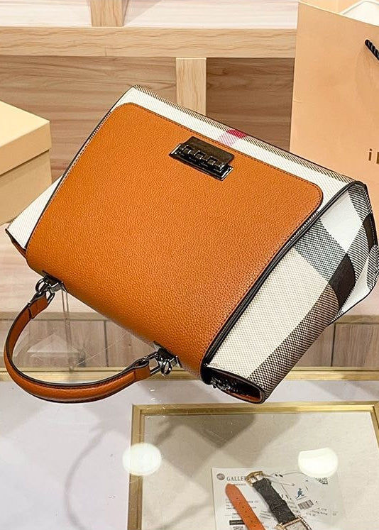 Brielle Plaid Panel Structured Satchel Bag