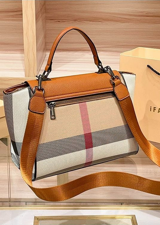 Brielle Plaid Panel Structured Satchel Bag